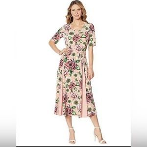 Nina Leonard Nicole Belted Midi Dress with Godet Detail